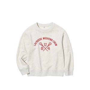 Uniqlo| Kids Light Gray Ultra Strech Sweatshirt with Red Red Graphic – Size 7–8